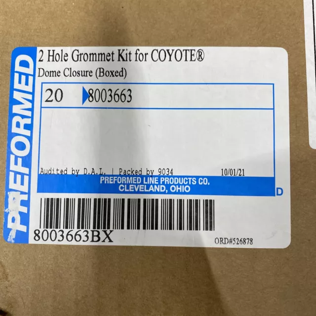 PLP Preformed Line 2 Hole COYOTE Grommet Kit for Dome Closure Boxed 8003663