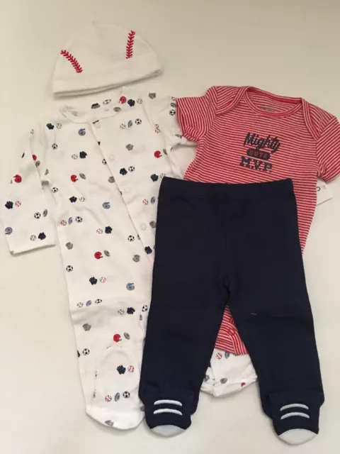 Carters Baby Boy Sports Coverall Hat Pants Set Size Newborn 3 6 9 Months Layette