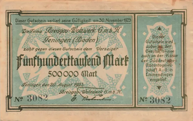 Teningen - Breisgau-Walzwerk - 500 Tausend Mark