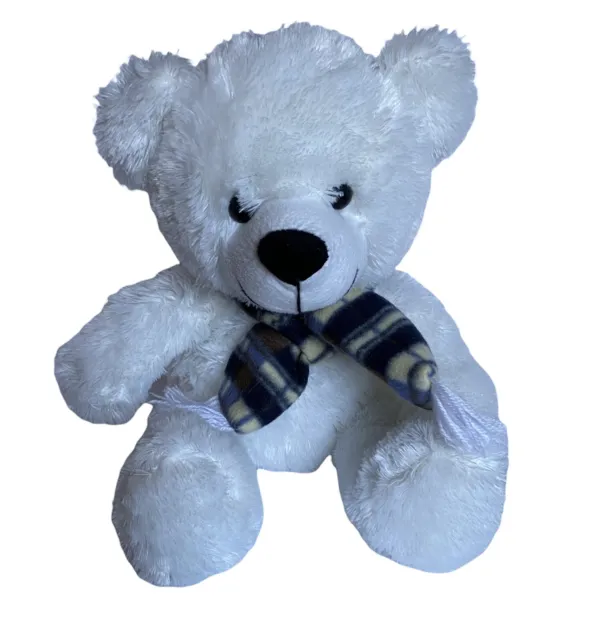 Large 18" White Teddy Bear w/Blue Scarf Plush Stuffed Animal Fukei Industrial