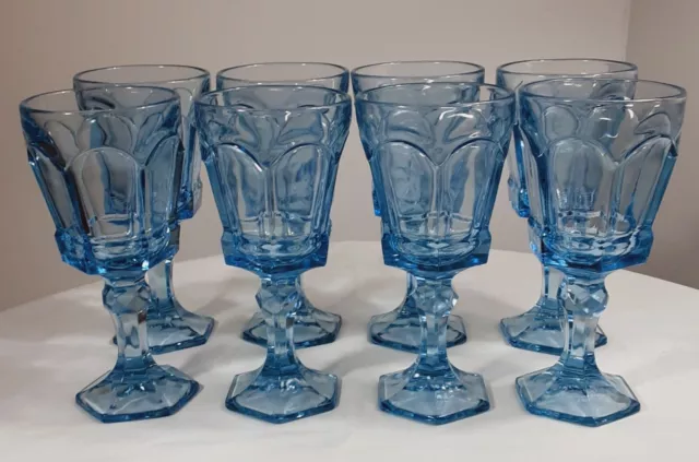 Set of 8 Vintage Fostoria Glass Virginia Light Blue Goblets Wine Water Excellent