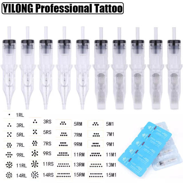 10-100Pcs YILONG Professional Clear Tattoo Cartridge Needles Sterile RL RS RM M1