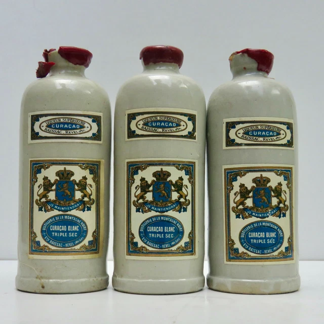 Lot De 3 Mignonettes Anciennes – Curaçao Triple Sec – Distillerie Raïssac Revel (31) – Verre
