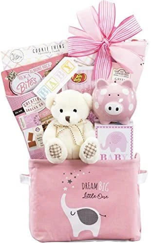 Newborn Baby Girl Gift- The Oh Baby Pink Baby Girl Gift Basket by Wine Countr...