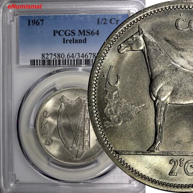 Ireland Republic Copper-Nickel 1967 1/2 CROWN PCGS MS64 HORSE KM# 16a (92)