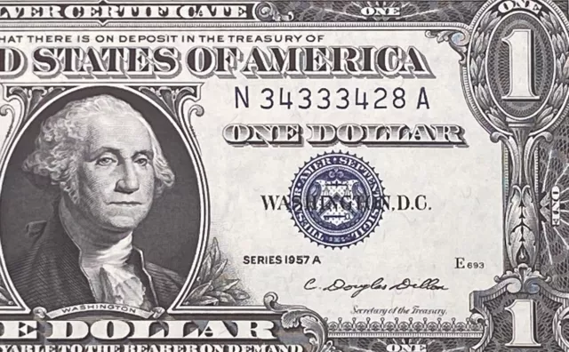 1957A  $1 Dollar Silver Certificate (Blue Seal) Block N-A , Uncirculated