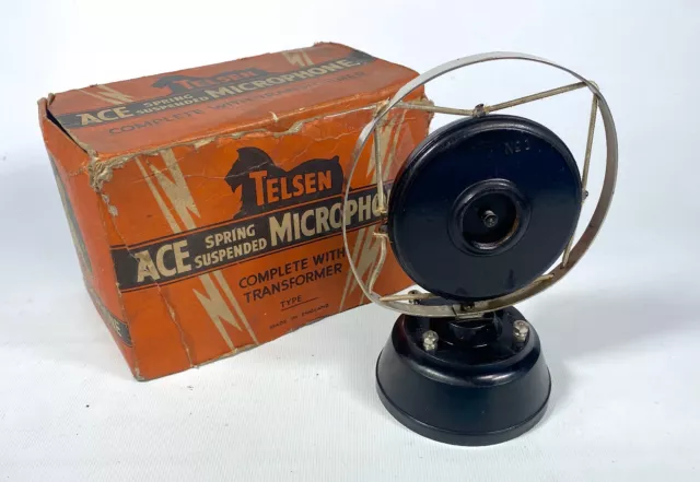 Vintage 1930s Telsen Ace Spring Suspended Microphone With Transformer Box