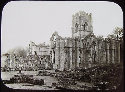 Glass Magic Lantern Slide FOUNTAINS ABBEY FROM THE BROOK C1900 PHOTO YORKSHIRE