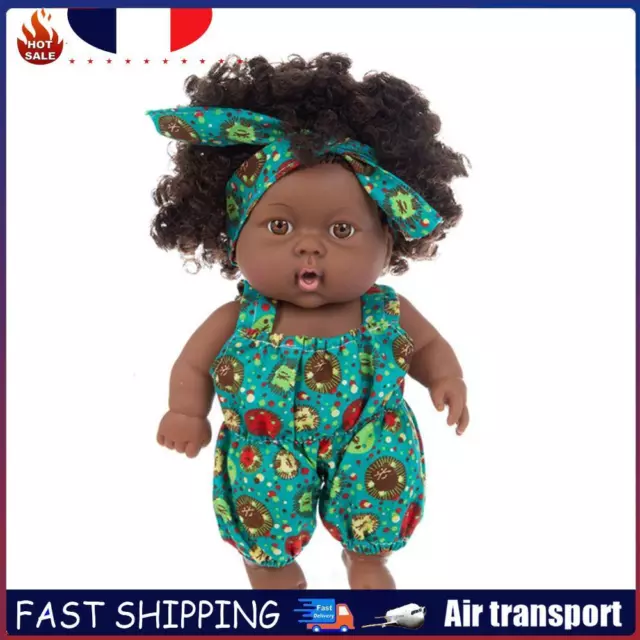 Reborn Black Baby Doll with Curly Hair Vinyl Kid Play House Toy (Q8-004) FR