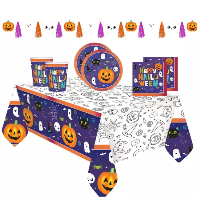 Halloween Espeluznante Calabaza Fantasma Niños Fiesta Platos Servilletas Banner