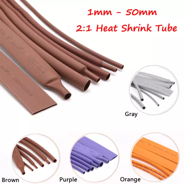 Heat Shrink Tubing 2:1 Electrical Sleeving Cable Wire Heatshrink Tube 1mm - 50mm