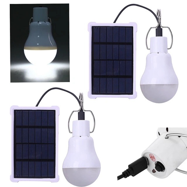 2X Solar Power Rechargeable LED Bulb Camping Tent Light Lantern Lamp In/Outdoor