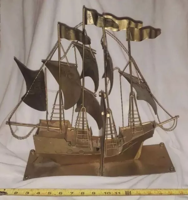 Vintage Traditional Metal Spanish Galleon Sailing Ship Bookends Hand Crafted 17"