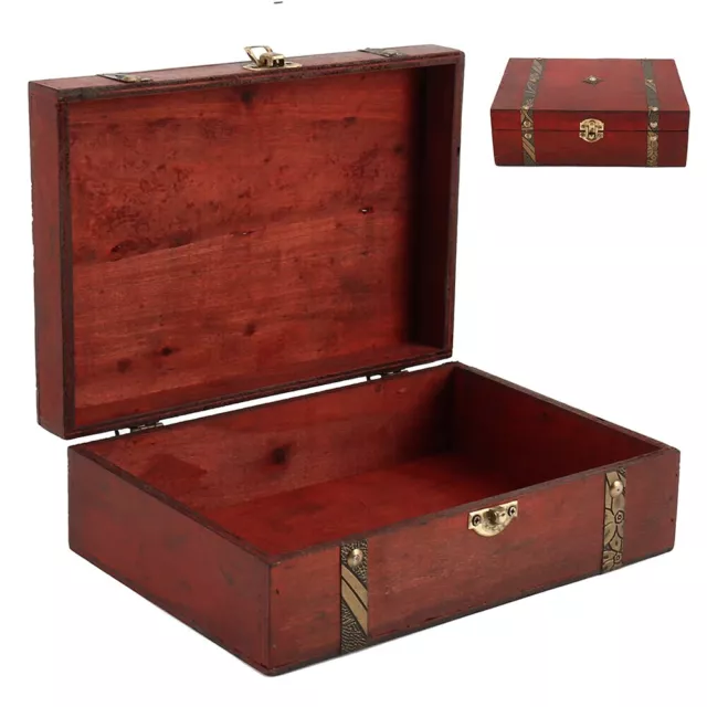Vintage Wooden Treasure Chest Storage Box Lock Organizer Case Wood Box Home