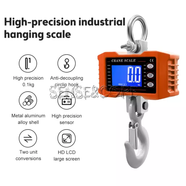 Portable LCD Digital Hook Hanging Scale Heavy Duty Electronic Crane Scale 1000KG