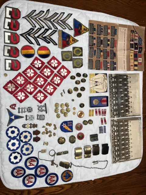 Lot120+ WW2 1940s US Army USMC Sterling Medals Buttons Ribbons Whistle Patches++