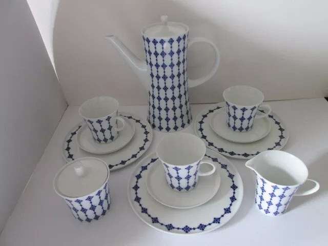 Melitta tolles Vintage Porzellan Kaffee Service 3 Personen Weiß Blau Melitta