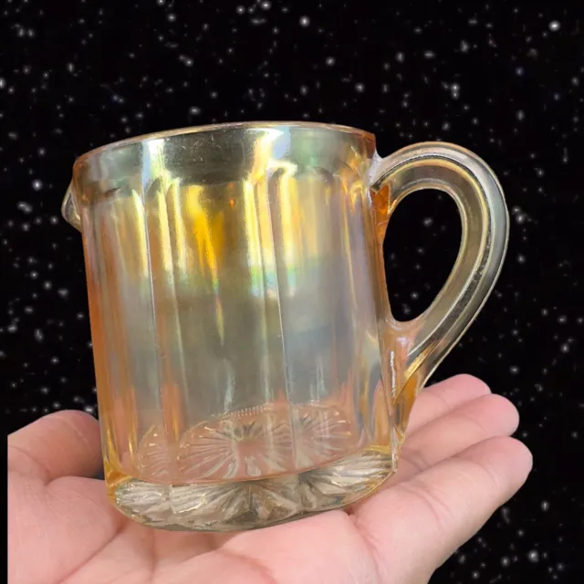 Vintage Marigold Carnival Glass Pitcher Creamer Glass 3”W 2.5”Tall 2