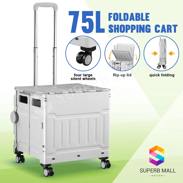 Portable Shopping Cart Trolley Foldable Grocery Storage Basket Crate Carts 75L