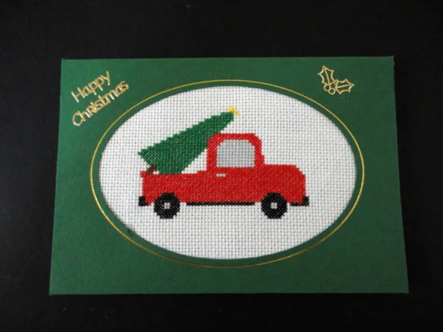 Cross Stitch Card- "Happy Christmas"- (Completed card)