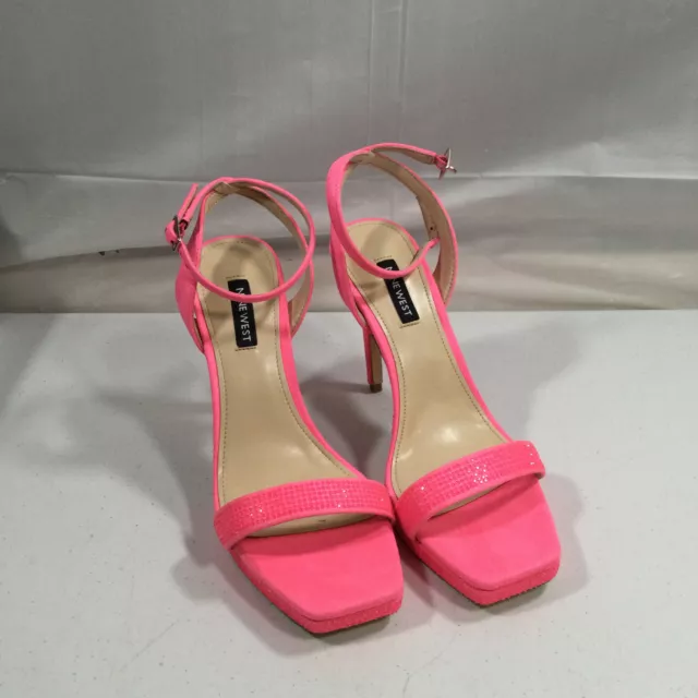 Nine West Womens Zadien 2 Pink Rhinestones Heeled Strappy Sandal Size US 8M