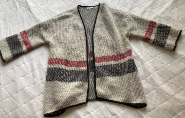 BARNEYS NEWYORK USA Wool Blend Stripe Jacket Open Front Cardigan.