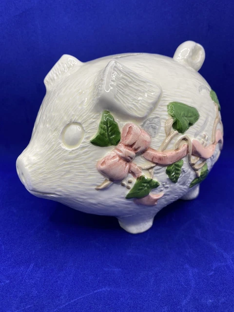 Vintage Ceramic Art Pottery Floral Piggy Coin Bank Hand Painted Japan