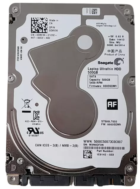 Disco duro ultrafino Seagate HDD ST500LT032 500 GB Sata 2,5" 100 % saludable