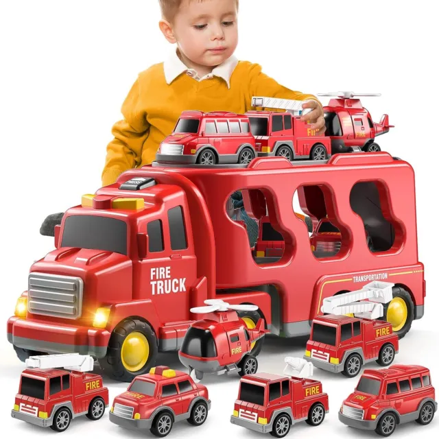 7 In 1 Fire Truck Toy Kid Large Vehicle Helicopter Fire Engine Rescue Ladder Car