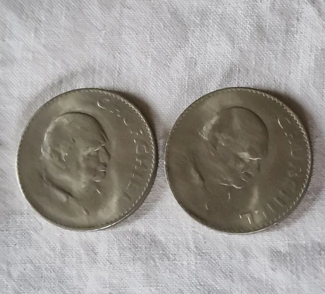 1965 Winston Churchill Crown Coin Commemorative Five Shilling Piece x 2