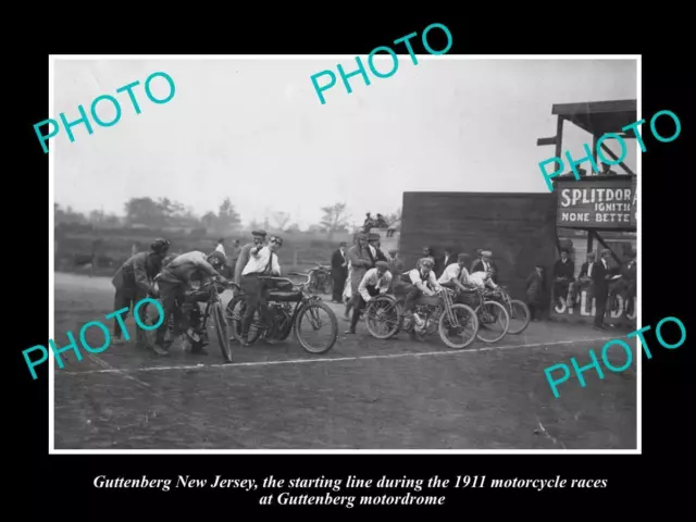 OLD LARGE HISTORIC PHOTO OF GUTTENBERG NEW JERSEY THE MOTORCYCLE RACES c1911