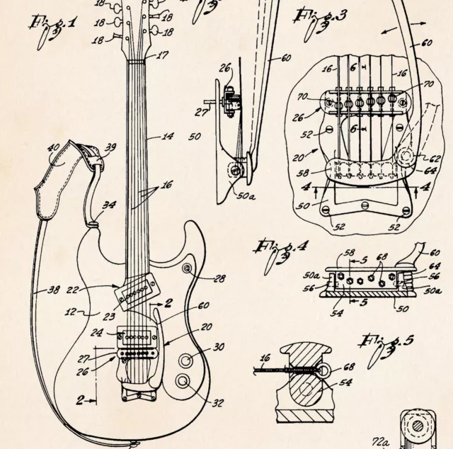 1966 Mosrite Guitars Mark One Semie Moseley 1 Patent Guitar Art Print Gifts 2