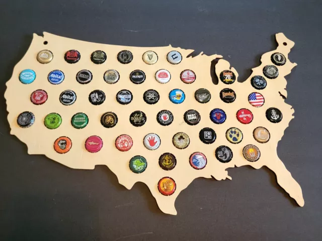 US Beer Bottle Cap Map  filled w State collectible caps.  Make wooden template