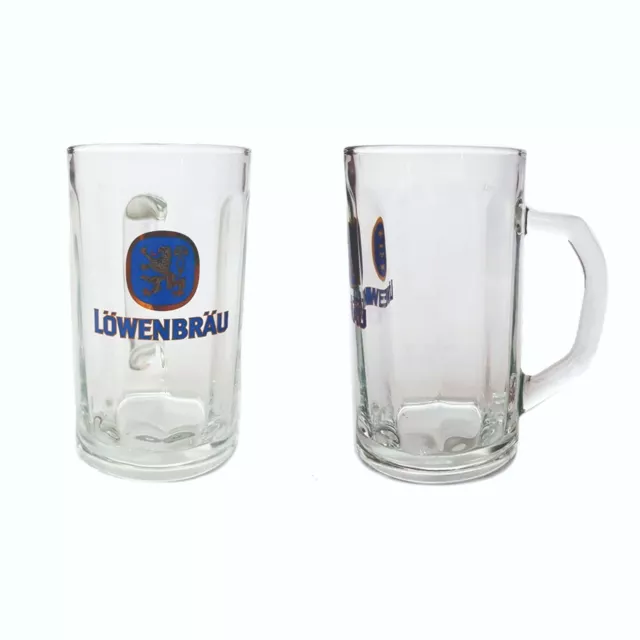 LOWENBRAU 2 x Beer Tankard Glasses Stein Masskrug 650ml BNWOB MAN CAVE GERMANY