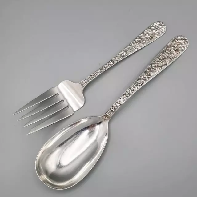 S. Kirk & Son Sterling Repousse Serving Spoon Meat Fork Salad Set