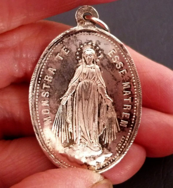 Médaille Religieuse Ancienne En Argent Massif 850/1000 - Pendentif Sainte Marie, Style Vintage, Origine France