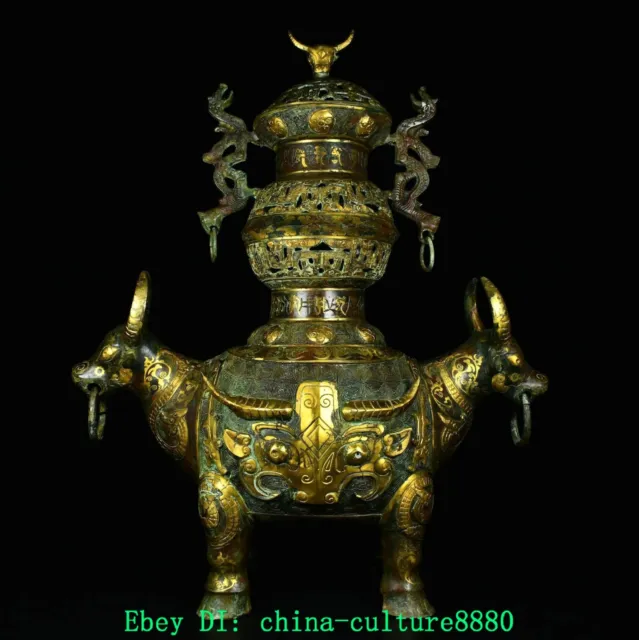 22 "ancien bronze dynastique Golden Bull inscription encensoir censer