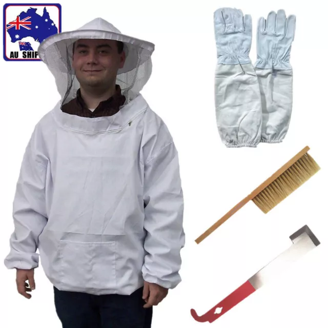 4in1 Beekeeping Veil Smock Suit Protective Clothes Glove Brush Tool OFBE85004