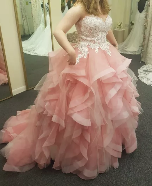 Vestido de Novia Talla Grande Rosa Rosa con Volantes Sin tirantes Cuentas en Niveles 2