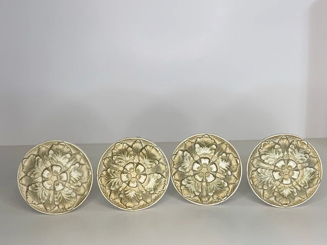 Vtg 2 Pair 4 PCs Medallion Baroque Style Curtain Drapery Tie Backs Holdbacks