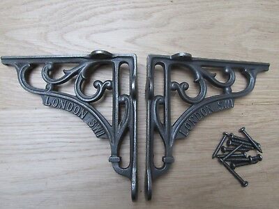 6" PAIR OF LONDON SW1 cast iron ornate shelf support wall brackets