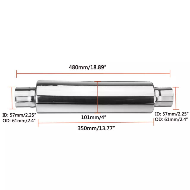 2X 2.25" Résonateur Universel Silencieux D'échappement En Acier Inoxydable 480mm 2