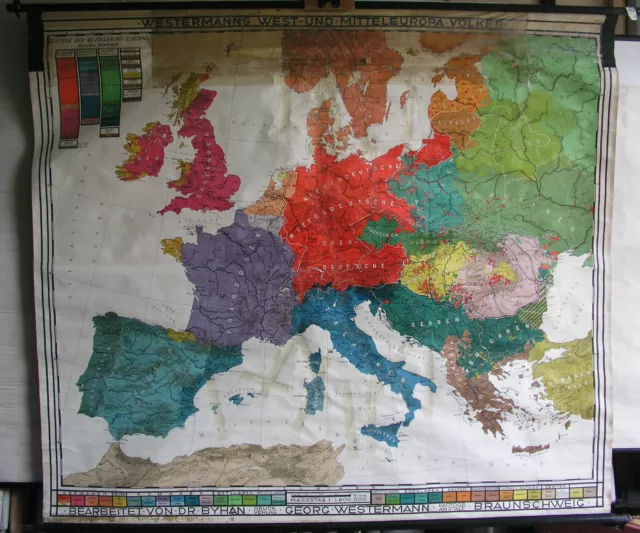 School Wall Map Beautiful Old Völkerkunde Europakarte 216x188 Vintage Vor 1938