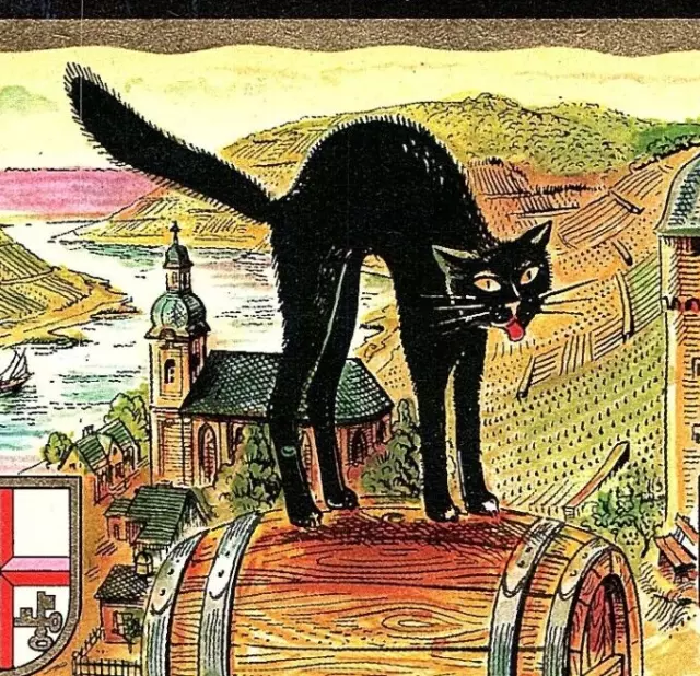 1970s-80s Zeller Schwarze Katz German Wine Bottle Label Black Cat