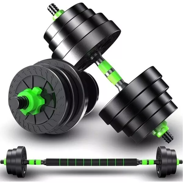 SET MANUBRI PALESTRA bilanciere con pesi dischi REGOLABILI barbell dumbells gym 2