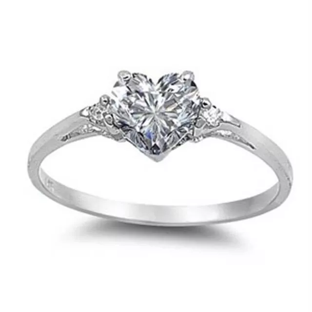 Silver Plated Jewelry Heart Cut Cubic Zircon Women Wedding Ring Sz 6-10