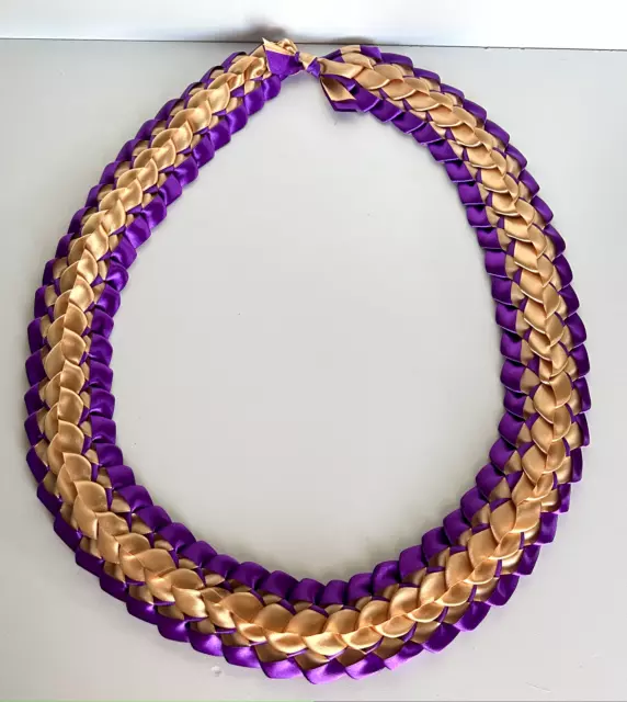Purple & Gold Ribbon Double Ribbon Graduation Lei ~ Ready to Ship ~