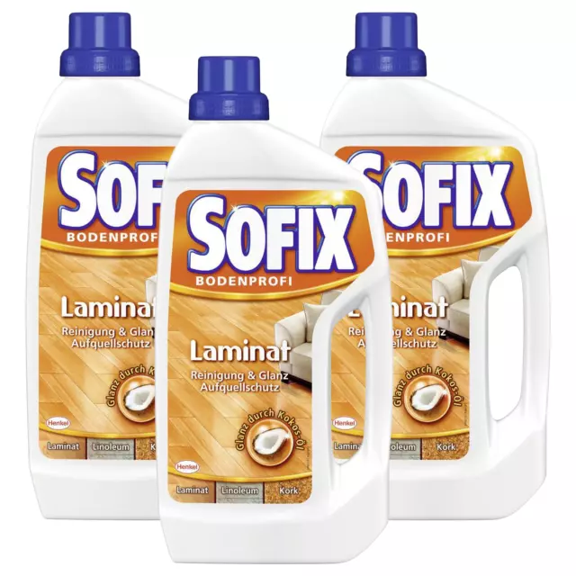 3 x SOFIX Bodenprofi Laminatreiniger je 1 Liter Reinigung Glanz & Aufquellschutz