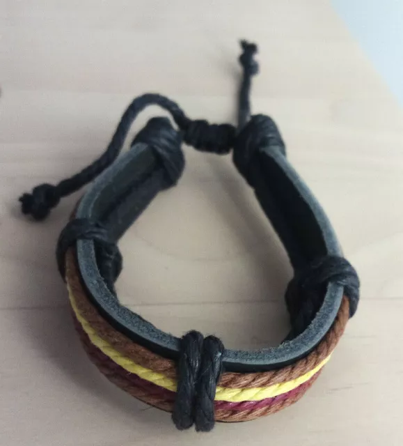 Black Leather and  Cotton Mens Womens Bracelet Anklet Wristband