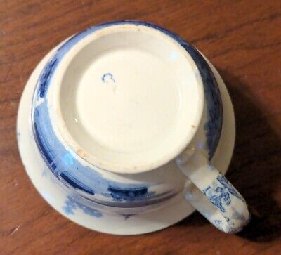 Antique Syllabub Handled Cup English Staffordshire Blue Transfer 19th Century 10